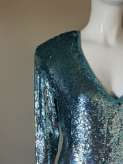 Naeem Khan Riazee Nights Vtg Blue Silver Silk Dress Sequin Holidays Size Medium