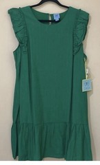 CeCe Green Solid Round Neck Shift Dress Ruffle Flutter Sleeves Knee 18W 7431916