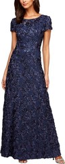 Alex Evenings Women&rsquo;s Long Rosette Mother of The Bride Dress – Navy, Size 10