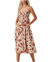 Astr The Label Marlene Printed Midi Dress Sz S Linen Blend Summer Beach Casual