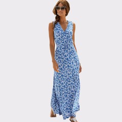 Women Sleeveless V-Neck Maxi Dress – LASCANA – Blue-Printed Seashell 16