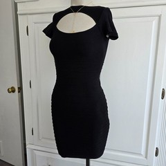 bebe black ribbed cutout mini dress, size p/s p/p