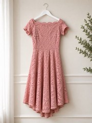 City Studio Pink Lace High Low Off Shoulder Dress Women’s Size 7