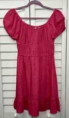 Sim & Sam Linen Blend Puff Sleeve Mini Dress Sundress Size Medium Hot Pink NWT