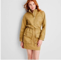 Long Sleeve Utility Mini Dress – Future Collective Khaki X-Small NWT