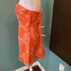 Showpo. BRAILEY MINI DRESS Strapless Dress Orange Jacquard Size 10