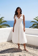 LENA White Tie-Strap Corset Bubble Midi Dress