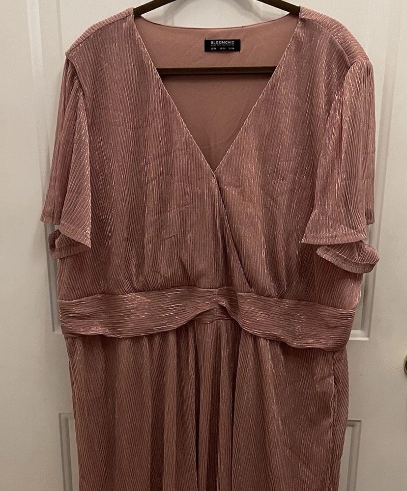 Bloomchic Dusty Rose Glitter Shimmer Midi Dress Womens 26 Party Wedding Gown