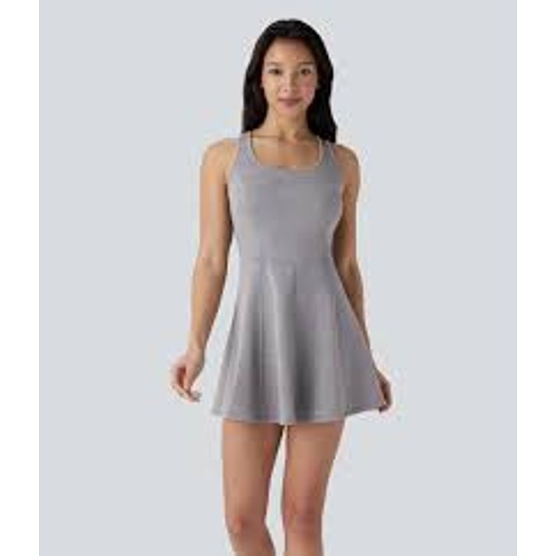 Halara Racerback Athletic Mini Dress Womens XS Heather Gray Built-In Bra NWT