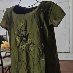 Green Black XL Solid Embroidered Round Neck Hi-Low Maxi Dress Dry Clean Only