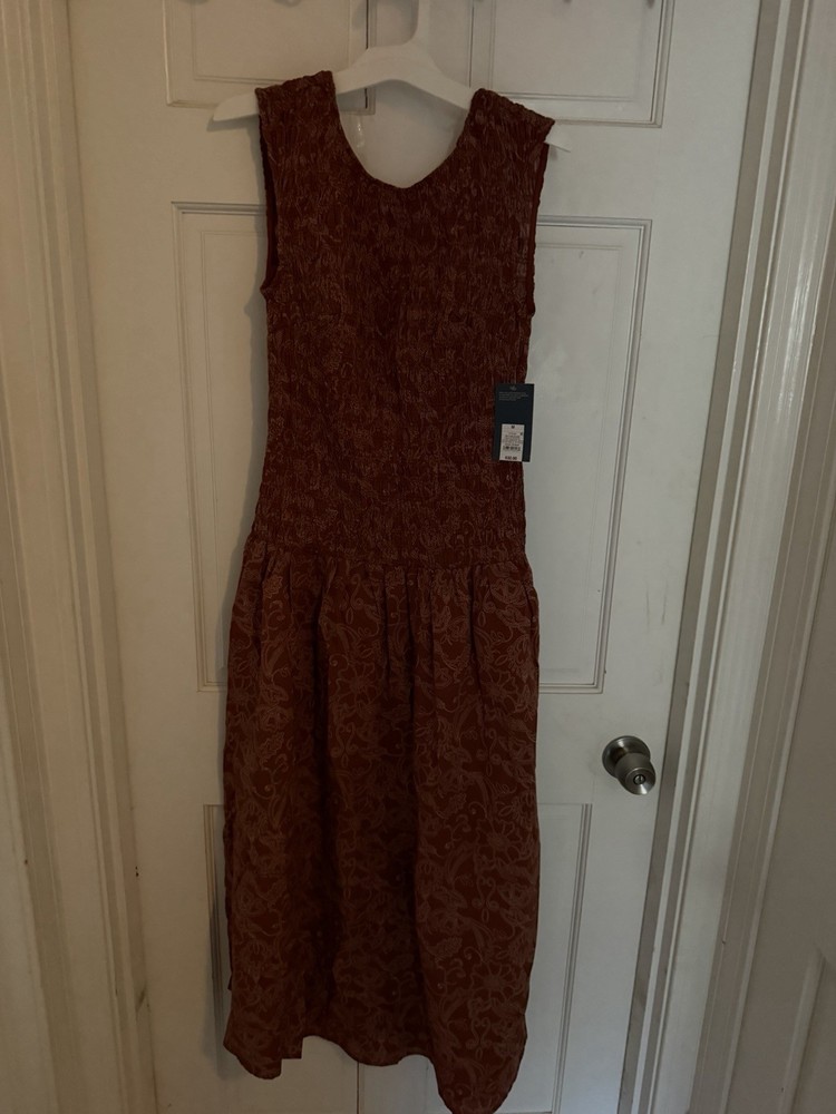 Universal Thread Rust Floral Smocked Woven Midi Dress V-Neck Sleeveless M