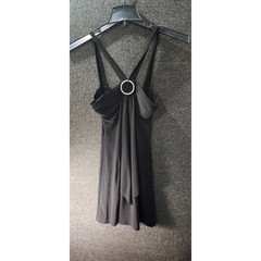 Taboo Y2K Black Rhinestone O-Ring Draped Mini Dress Crisscross Back Medium