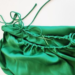 Beige Botany Green Satin Cocktail Party Bodycon Dress Side Cutout Size Medium