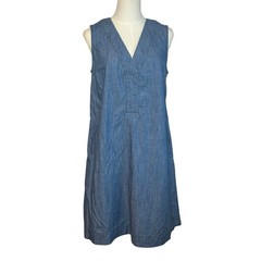 Sonoma Goods For Life Denim Dress Blue Pockets Large Cottage Utility Minimalist