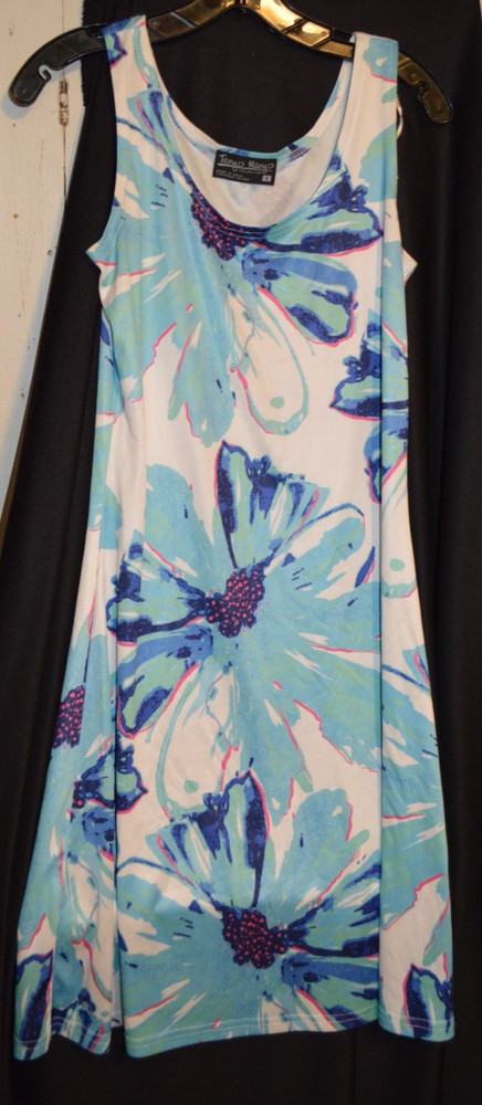 WOMEN&rsquo;S TANGO MANGO COLLECTION SLEEVELESS BLUE WHITE FLORAL DRESS S