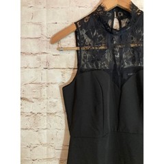 Boston Proper Maxi Dress 8 Black Whimsigoth Lace High Neck Slit Formal Party