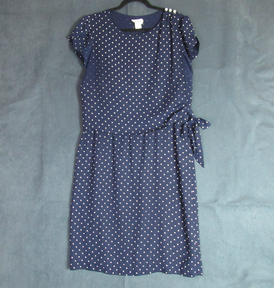 Vintage Jenny Dress Womens Size 16 Blue Polka Dot Secretary Cottagecore 80s 90s