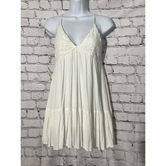 ILLA ILLA White Crochet Lace Boho Mini Dress Small Gauze Tiered Babydoll Summer
