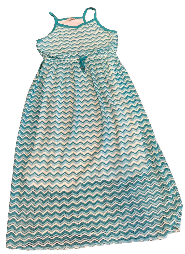 speechless long dress girl size 20.5 blue white teal knit