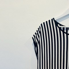 Lewggi Dress Womens One Size Black White Striped Short Sleeve Midi Casual