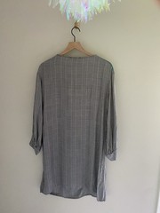 Philosophy black and white plaid shift dress with blue green stripes