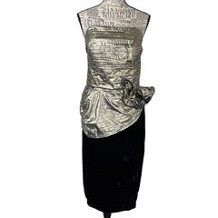 BB Collections Brushed Gold Metallic/Black Velvet Vintage Cocktail Dress Size 14