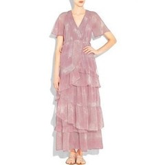 Juicy Couture Silk Blush Tie Dye Tiered Short Sleeve Maxi Dress Size Medium