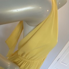 VICI Yellow Halter Backless Open Back Chiffon Midi Dress Pleated XL D-4989