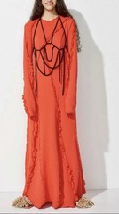 H&M Studio 2021 Orange Red Maxi Ruched Dress Caftan Stretch Bloggers M
