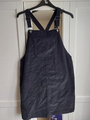 Ladies Black Corduroy Pinafore Dungaree Dress TU 12