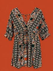 SHEIN Allover Print V-Neck Boho Mini Dress