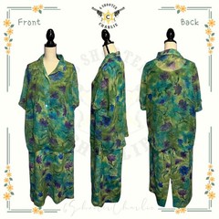 Vintage Lady Dorby 2 Piece Crinkle Floral Dress Womens Plus Size 16W Green Sheer