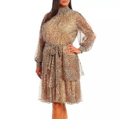 Alex Marie NWT High neck feminine long sleeve Ruffle Tiered Leopard Dress 2