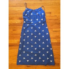 NWT Classic J.Crew Style Embroidered Cotton Midi Slip Dress Blue White Floral