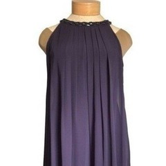 SLNY Purple Chiffon Pleated Beaded Halter Neck Cocktail Dress Size 12 NWT Flaw