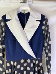Vintage 60s Rockabilly Maxi Circle Dress Polka Dot Collared Long Sleeve Small