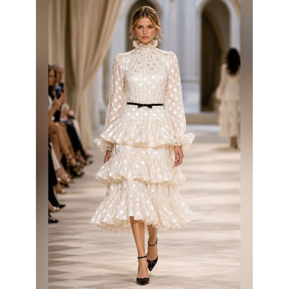 Zimmermann Polka-Dot Ruffled Midi Dress NWT AU 1 RETAIL $3589