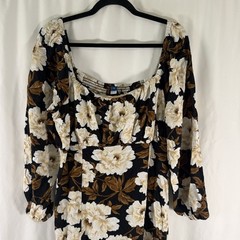 Old Navy Maxi Dress Women&rsquo;s XL Black Brown Floral Long Sleeve Balloon Slit