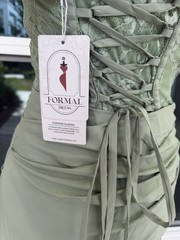 Green Floral Lace Corset Ruched Maxi Dress Square Neck Lace-Up Formal Size 2