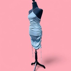 Fiestar Bodycon Dress S Blue Stretch Mini Club Party Halter Strappy Fitted Satin