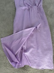 Reiss Purple Linen Wrap Midi Dress V-Neck Adjustable Straps UK 12