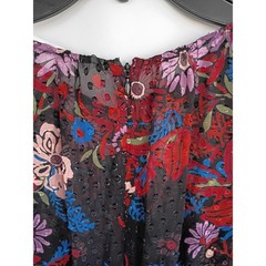 Veronica Beard Floral Ruched Silk Blend Midi Dress Black Red Blue Size 4