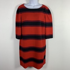 Premise Red Black Striped Dress Sz M 3/4 Sleeve Boatneck Classic Midi NEW