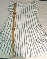 Peach Love California striped tiered babydoll dress flutter sleeve size L