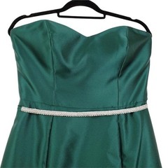 Alfred Sung D742 Strapless Hunter Green Sateen Twill Belted Dress Size 12 NWT