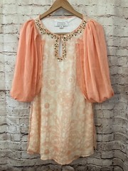 American Glamour Badgley Mischka Dress Womens Medium Peach Chiffon Beaded Flowy