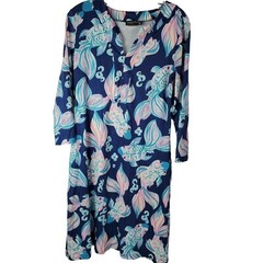 Tango Mango Collection Women&rsquo;s Tropical Koi Fish Dress Navy Blue M Midi LS
