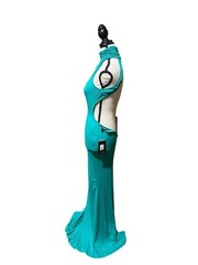 Fashion Nova Women’s Turquoise Solid Halter Backless Maxi Dress Size XS