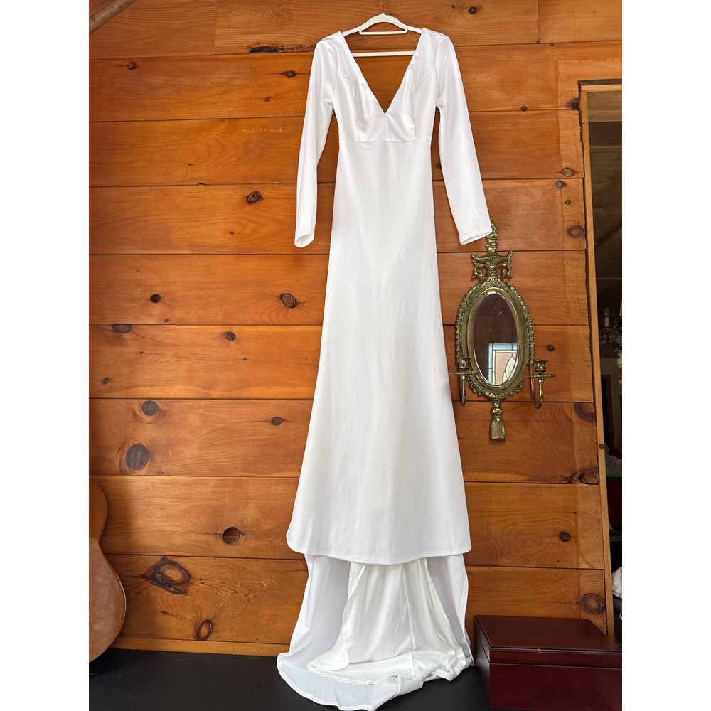 NWT Lulus Extravagant Love White Backless Long Sleeve Ruched Dress Bridal Sz XL