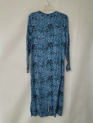 Primark Maxi Dress Womens 10 Long Sleeve Straight Viscose Blue Print Slit *Flaw